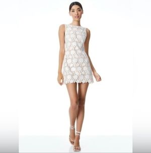 ALICE + OLIVIA  White Beige Floral Sheath Sleeveles Mini Dress